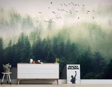 Papel tapiz de bosque brumoso, Mural de pájaros, foto 3d, murales de pared, pintura al óleo, decoración de lujo para el hogar, papel de Contacto de montaña y niebla 2024 - compra barato