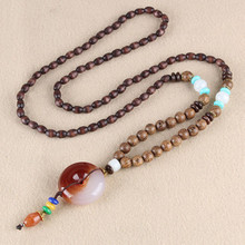 New Retro Bodhi Pendant Wood Bead Necklace Long Wooden Sweater Chain Cotton And Linen Pendant For Women Men Jewelry Gifts 2024 - buy cheap
