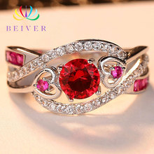 Женские кольца с фианитом Beiver, вечерние кольца цвета розового и красного цвета, ювелирные изделия класса ААА 2024 - купить недорого