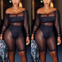 New Off Shoulder Sexy Club One Piece See Through Mesh Playsuit Womens Slim Fit Slash Neck Long Sleeve Bodycon Jumpsuits Overalls 2024 - buy cheap