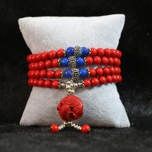 Multilayer synthetic red cinnabar 6mm 108 beads bracelet fish pendant with blue spacer beads diy bracelet B797 2024 - buy cheap