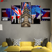 Poster Wall Art Decor For Living Room 5 Pieces England Flag Big Ben Scenery Painting Frame Modular Pictures Canvas Modern Prints 2024 - buy cheap