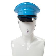 Blue PU Leather Military Hat Cap Performance Stage Show Night Bar Cap Captain Cap For Adult Men Women 2024 - compre barato