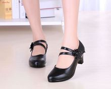 2019 New Women shoes Pumps Black High heels Lady Patent leather Thick with Autumn Round head Shoes Female Sandal 2024 - buy cheap