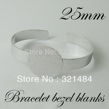 100pcs Silver plated brass metal Cuff bracelet blanks w/ 25mm Round Flat Pad bezels cameo cabochon setting WHOLESALE 2024 - buy cheap