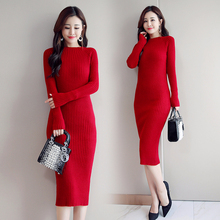 Stinlicher Autumn Women Sweater Dress Fall Winter Long Slim Dresses Casual Solid Pull Femme Elastic Ribbed Skinny Knitted Dress 2024 - buy cheap