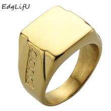 Кольцо EdgLifU мужское золотое, прямоугольное, полированное, из нержавеющей стали 2024 - купить недорого