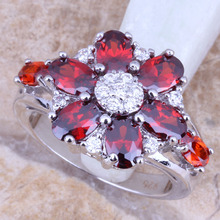 Impresionante anillo de mujer Chapado en plata rojo granate blanco CZ tamaño 6 / 7 / 8 / 9 R1085 2024 - compra barato
