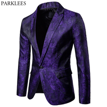 Chaqueta de traje de Cachemira púrpura para hombre, Blazer de moda con un botón para fiesta de escenario, boda, traje de cena, 2019 2024 - compra barato