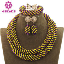 New Purple Mix Yellow Bridal Beads African Jewelry Sets Crystal Rope Chain Necklace Earrings Set Handmade Free Shipping WD883 2024 - buy cheap