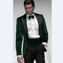 Бархатная куртка для жениха Пик Черный лацкан смокинг для жениха зеленые мужские костюмы для свадьбы Лучший человек (пиджак + брюки + галстук + платок) 2024 - купить недорого