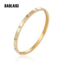 BAOLAISI-pulsera de acero inoxidable de Color dorado para mujer, brazalete de diez piedras de circón redondo, joyería para fiesta y boda 2024 - compra barato