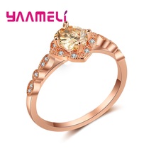Elegante requintado zircônia cúbica rosa cor de ouro cristal jóias presentes para mulheres casamento noivado nupcial dedo anel 2024 - compre barato