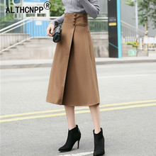 faldas mujer moda 2018 Winter Skirts Womens Slim A-line Woolen Long Skirt Korean Office Lady High Waist Split Skirt jupe femme 2024 - buy cheap