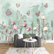Fondo de pared de plantas de acuarela pintadas a mano, papel tapiz 3D pequeño y nórdico, papel tapiz fotográfico de mural personalizado 2024 - compra barato