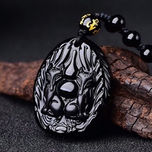 Natural Obsidian fox jade Pendant Beads Necklace Charm Jewellery Fashion Accessories Hand-Carved Man Lucky Amulet Gifts 2024 - buy cheap