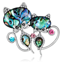 Sexy Cat/Fox/Butterfly Animal Rhinestone Natural Abalone Shell Cat Brooches  Alloy Metal Banquet Weddings Brooch Gifts For Women 2024 - buy cheap