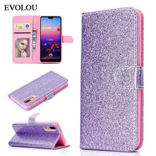 Capa carteira para smartphone, feita em couro, com glitter, para huawei p20, p10, p9 lite, honor 7a, p smart, y9, y5 2018 2024 - compre barato