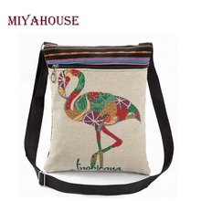 Miyahouse bolsa de mensageiro com estampa de flamingo, bolsa casual para mulheres de design em lona, bolsa transversal de ombro com aba pequena para meninas 2024 - compre barato