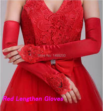 New Luvas De Noiva Red White Ivory Lace Gloves Beaded Satin Bridal Gloves Hook Finger Lengthen Gloves Wedding Accessories 2024 - buy cheap