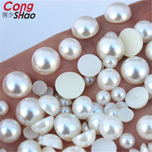 6/8/10/12mm flatback White/Ivory imitation pearl beads ABS Acrylic Round Rhinestone DIY Wedding Dress Button Accessories WC134 2024 - buy cheap