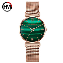 2019 Hannah Martin Mulheres Marca Relógios Criativo Verde Malaquita Mulheres Relógios de Quartzo relógios de Pulso Relógio de Aço de Couro Genuíno 2024 - compre barato