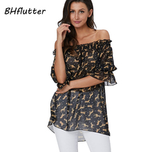 BHflutter Sexy Off Shoulder Summer Blouse Women Fashion Animal Print Casual Loose Shirts Tops for Women Vintage Chiffon Blouses 2024 - buy cheap