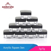 Sedorate 50 pcs/Lot Acrylic Jars For Cosmetic Refillable Bottle With Black Cap Square Cream Jars 3g 5g Case Container JX058-2 2024 - buy cheap