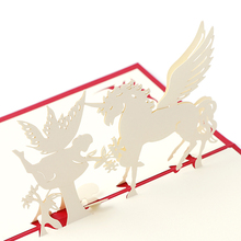 Tarjetas de Felicitación 3D de papel desplegable, cortadas con láser, creativas, hechas a mano, caballo y Ángel, de cumpleaños para enamorados, tarjetas de agradecimiento 2024 - compra barato