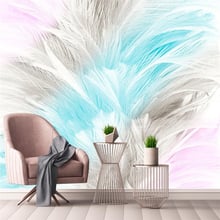 wellyu Nordic simple abstract watercolor beautiful feather TV background wall custom large mural green wallpaper 2024 - buy cheap