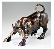 chinese Big Wall Street Bronze Fierce Bull OX Statue 8inch long Bull Ox gift art Genuine copper 2024 - buy cheap