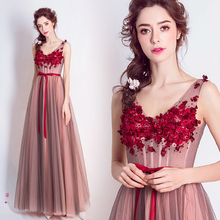 New wine luxury floor length sleeveless lady girl women princess bridesmaid banquet party ball promdress gown 2024 - buy cheap