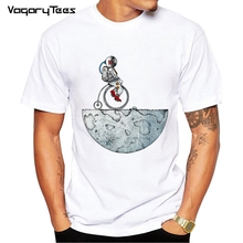 astronaut riding the bicycle on the Moon t shirt Men's Creative Design Summer Tshirt Casual Streetwear Funny T shirts Men white 2024 - buy cheap