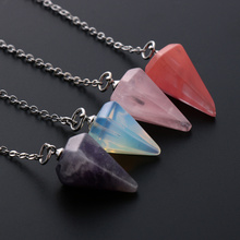 Natural Stone Reiki Pendulum Pendant Healing Crystal Amulet Gemstone Rock Hexagon Pyramid Rose Quartz Amethyst Turquoise 2024 - buy cheap