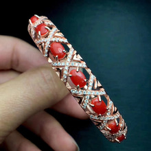 Natural red coral gem Bangles Natural gemstone across Bangles S925 silver Elegant lovely bracelet women girl party fine jewelry 2024 - buy cheap