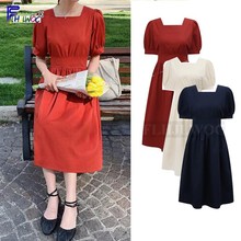 Vestido largo de lino y algodón para mujer, vestido elegante con lazo de mujer, corte en A, rojo y negro, 5829 2024 - compra barato