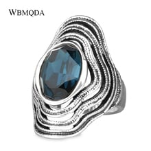 Винтажное кольцо из синего, фиолетового стекла, серебряное кольцо с большой волной для женщин, ювелирные изделия тибетского стиля, трендовые товары 2018, бесплатная доставка 2024 - купить недорого