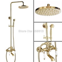 Chuveiro cor dourada de bronze 8 "polegadas, conjunto chuveiro + torneira, banheira, misturador, torneira, dupla cerâmica wgf362 2024 - compre barato