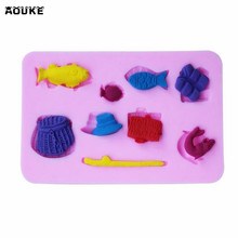 Hat Fishing Gear Series Fish Fishing Rod Fondant Cake Silicone Mold Pastry Chocolate Mould Candy Biscuits Molds DIY Baking Tools 2024 - buy cheap