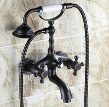 Black Oil Rubbed Brass Wall Mount Bathtub Faucet Dual Handles Swivel Spout Mixer Tap with Hand Sprayer Ntf041 2024 - buy cheap