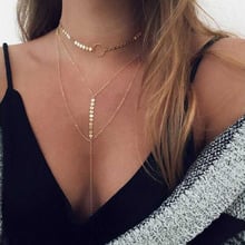 KINFOLK Bohemia 2019 Gold Sequins Long Tassel Star Choker Necklace Women Double Layer Sequins Multilayer Necklace Jewelry 2024 - buy cheap