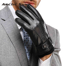 Direct Selling Wrist Men Gloves Thermal Winter Driving Glove Fashion Black Genuine Leather Top Quality Goatskin Rushed M016WZ 2024 - buy cheap