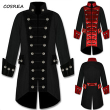 Мужской костюм в викторианском стиле для взрослых, черный, красный смокинг, длинная куртка-фрак в стиле стимпанк, плащ, наряд, готическое пальто, униформа 2024 - купить недорого