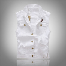 Chaleco vaquero ajustado para hombre, chaqueta informal blanca Coreana de talla grande, sin mangas, de un solo pecho, J1297 2024 - compra barato