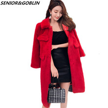 2020 Winter Runway Women Warm Long Outwerwear Woman Faux Rabbit Fur Long Sleeve Lapel Collar Loose Thicken Female Red Coat Belt 2024 - buy cheap