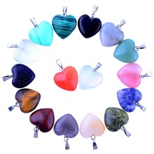 12pcs/lot Assorted Natural Stone Charms 16mm Healing Crystal Heart Shape Pendants For Necklace Earring Jewelry Making Wholesale 2024 - buy cheap