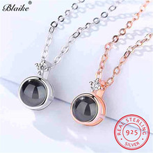 Blaike colar prata 925, pingente em vidro verdadeiro para mulheres, pedra negra redonda, joia de cristal para casamento 2024 - compre barato