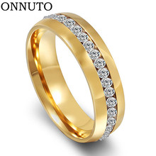 Anel de compromisso de casamento feito à mão, anel de aço inoxidável cor dourada feminino/anel com diamantes cz eternidade 6mm 2c0108 2024 - compre barato