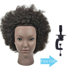 Cabeza de entrenamiento Afro de 10 ", 100% cabello humano, cabeza de Maniquí de cosmetología, cabeza de muñeca de peluquería con abrazadera gratis 2024 - compra barato