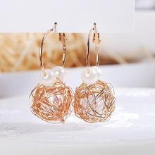 Pendientes de perlas de Nido de Pájaro para mujer, aretes geométricos de bola de Metal, temperamento, joyería de fiesta, regalos 2024 - compra barato